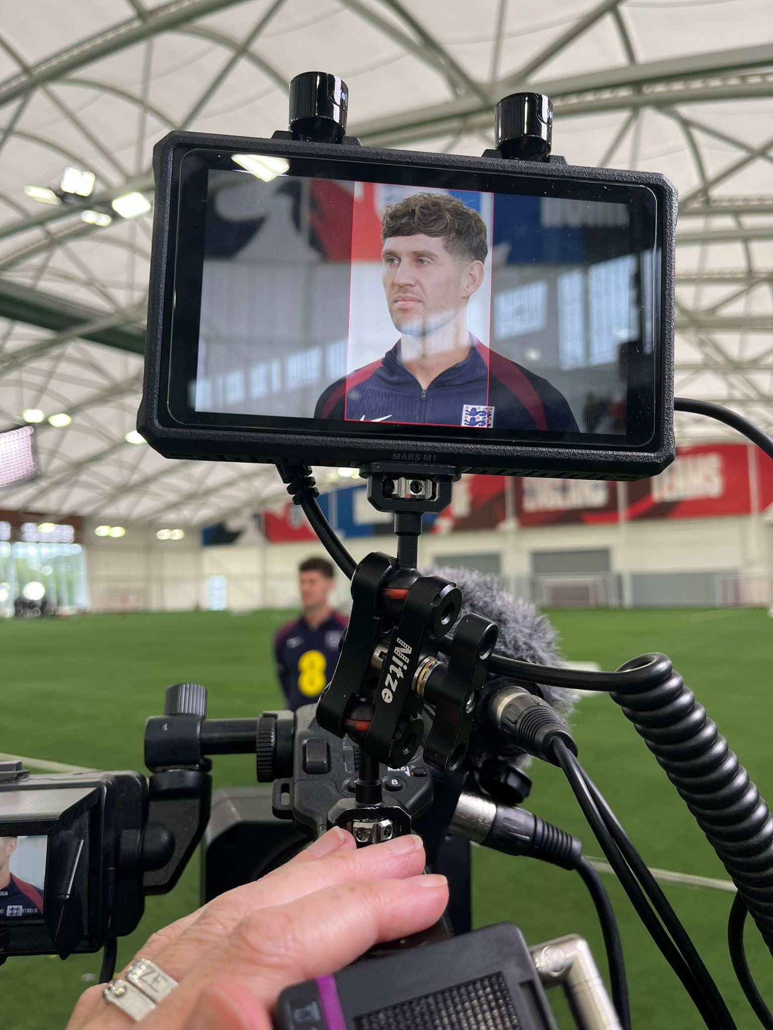 Behind-the-scenes video production monitor showing live feed - Newcastle video production company Northern Goose